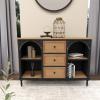 imageDeco 79 Metal Arched 2 Shelf 4 Cubby Console Table with Brown Wood Shelves 47quot x 16quot x 41quot BlackBrown