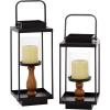 imageDeco 79 Metal Decorative Candle Lantern with Handle Set of 2 14quot 12quotH BlackBlack