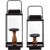imageDeco 79 Metal Decorative Candle Lantern with Handle Set of 2 14quot 12quotH BlackBlack