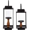 imageDeco 79 Metal Decorative Candle Lantern with Handle Set of 2 14quot 12quotH BlackBlack