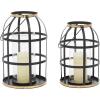 imageDeco 79 Metal Decorative Candle Lantern with Handle Set of 2 14quot 12quotH BlackBlack
