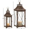 imageDeco 79 Metal Indoor Outdoor Candle Lantern Decorative Lantern Candle Holder Set of 2 Lantern 24quot 18quotH Brown2 PIECES LARGE SIZE