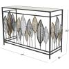 imageDeco 79 Metal Leaf Console Table with Glass Top and Gold Accents 44quot x 16quot x 30quot BlackBlack