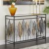 imageDeco 79 Metal Leaf Console Table with Glass Top and Gold Accents 44quot x 16quot x 30quot BlackBlack