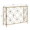 imageDeco 79 Metal Leaf Console Table with Glass Top and Gold Accents 44quot x 16quot x 30quot BlackGold