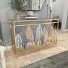 imageDeco 79 Metal Leaf Console Table with Glass Top and Gold Accents 44quot x 16quot x 30quot BlackGold