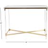 imageDeco 79 Metal Leaf Console Table with Glass Top and Gold Accents 44quot x 16quot x 30quot BlackGold