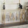 imageDeco 79 Metal Leaf Console Table with Glass Top and Gold Accents 44quot x 16quot x 30quot BlackGold