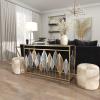 imageDeco 79 Metal Leaf Console Table with Glass Top and Gold Accents 44quot x 16quot x 30quot BlackGold