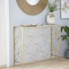 imageDeco 79 Metal Leaf Console Table with Glass Top and Gold Accents 44quot x 16quot x 30quot BlackGold