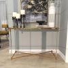 imageDeco 79 Metal Leaf Console Table with Glass Top and Gold Accents 44quot x 16quot x 30quot BlackGold