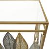 imageDeco 79 Metal Leaf Console Table with Glass Top and Gold Accents 44quot x 16quot x 30quot BlackGold
