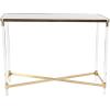 imageDeco 79 Metal Leaf Console Table with Glass Top and Gold Accents 44quot x 16quot x 30quot BlackGold