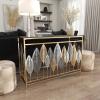 imageDeco 79 Metal Leaf Console Table with Glass Top and Gold Accents 44quot x 16quot x 30quot BlackGold