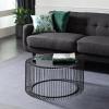 imageDeco 79 Metal Living Room Coffee Table Open Wire Frame Table with Shaded Glass Top Center Table 32quot x 32quot x 15quot BlackBlack