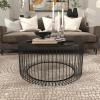 imageDeco 79 Metal Living Room Coffee Table Open Wire Frame Table with Shaded Glass Top Center Table 32quot x 32quot x 15quot BlackBlack
