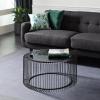 imageDeco 79 Metal Living Room Coffee Table Open Wire Frame Table with Shaded Glass Top Center Table 32quot x 32quot x 15quot BlackBlack