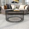 imageDeco 79 Metal Living Room Coffee Table Open Wire Frame Table with Shaded Glass Top Center Table 32quot x 32quot x 15quot BlackBlack