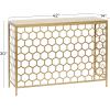 imageDeco 79 Metal Rectangle Console Table with Brown Wood Top 42quot x 14quot x 30quot Gold