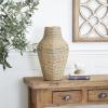 imageDeco 79 Plastic Rattan Handmade Decorative Candle Lantern with Wrapped Zig Zag Design 11quot x 11quot x 19quot Light BrownBrown