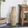 imageDeco 79 Plastic Rattan Handmade Decorative Candle Lantern with Wrapped Zig Zag Design 11quot x 11quot x 19quot Light BrownBrown