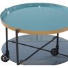 imageDeco 79 Round Black Metal Wheeled Coffee Table with Teal Enamel Tray Top and Tinted Glass Shelf 26quot X 19quot