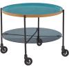 imageDeco 79 Round Black Metal Wheeled Coffee Table with Teal Enamel Tray Top and Tinted Glass Shelf 26quot X 19quot