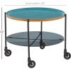 imageDeco 79 Round Black Metal Wheeled Coffee Table with Teal Enamel Tray Top and Tinted Glass Shelf 26quot X 19quot