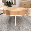 imageDeco 79 Wood Coffee Table with White Metal Tripod Legs 32quot x 32quot x 18quot BrownBrown