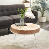 imageDeco 79 Wood Coffee Table with White Metal Tripod Legs 32quot x 32quot x 18quot BrownBrown