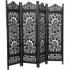 imageDeco 79 Wood Floral Handmade Partition Room Divider Screen Foldable Partition Carved 4 Panel Privacy Screen Room Partition 80quot x 1quot x 72quot Black