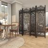 imageDeco 79 Wood Floral Handmade Partition Room Divider Screen Foldable Partition Carved 4 Panel Privacy Screen Room Partition 80quot x 1quot x 72quot Black
