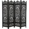 imageDeco 79 Wood Floral Handmade Partition Room Divider Screen Foldable Partition Carved 4 Panel Privacy Screen Room Partition 80quot x 1quot x 72quot Black