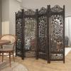 imageDeco 79 Wood Floral Handmade Partition Room Divider Screen Foldable Partition Carved 4 Panel Privacy Screen Room Partition 80quot x 1quot x 72quot Black