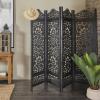 imageDeco 79 Wood Floral Handmade Partition Room Divider Screen Foldable Partition Carved 4 Panel Privacy Screen Room Partition 80quot x 1quot x 72quot Black