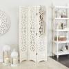 imageDeco 79 Wood Floral Hinged Foldable Partition 3 Panel Room Divider Screen with Intricately Carved Designs 45quot x 1quot x 75quot White