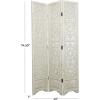 imageDeco 79 Wood Floral Hinged Foldable Partition 3 Panel Room Divider Screen with Intricately Carved Designs 45quot x 1quot x 75quot White