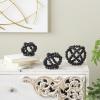 imageDeco 79 Wood Geometric Handmade Decorative Sculpture Beaded Home Decor Statues Set of 3 Accent Figurines 7quot 6quot 4quotH Light BrownBlack