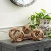 imageDeco 79 Wood Geometric Handmade Decorative Sculpture Beaded Home Decor Statues Set of 3 Accent Figurines 7quot 6quot 4quotH Light BrownLight Brown