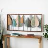 imageDeco 79 Wood Leaf Home Wall Decor Cutout Wall Sculpture with Green and Black Metal Wire Accents Wall Art 47quot x 3quot x 22quot Brown
