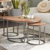 imageDeco 79 Wood Living Room Coffee Table Nesting Table with Gray Metal Base Set of 3 Center Table 19quot 17quot 17quotH Brown