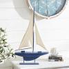 imageDeco 79 Wood Sail Boat Decorative Sculpture Home Decor Statue with Lifelike Rigging Accent Figurine 15quot x 3quot x 14quot BeigeDark Blue