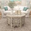 imageDeco 79 Wooden Floral Handmade Living Room Coffee Table Intricately Carved Table with Hollow Interior Center Table 33quot x 33quot x 18quot Light GrayLight Gray