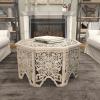 imageDeco 79 Wooden Floral Handmade Living Room Coffee Table Intricately Carved Table with Hollow Interior Center Table 33quot x 33quot x 18quot Light GrayLight Gray