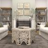 imageDeco 79 Wooden Floral Handmade Living Room Coffee Table Intricately Carved Table with Hollow Interior Center Table 33quot x 33quot x 18quot Light GrayLight Gray