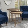 imageDeco 79 Wooden Side End Accent Table Round Beaded Nesting End Table with Gold Metal Stand Set of 2 Side Table 26quot 22quotH Brown