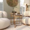 imageDeco 79 Wooden Side End Accent Table Round Beaded Nesting End Table with Gold Metal Stand Set of 2 Side Table 26quot 22quotH Brown