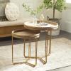 imageDeco 79 Wooden Side End Accent Table Round Beaded Nesting End Table with Gold Metal Stand Set of 2 Side Table 26quot 22quotH Brown