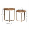 imageDeco 79 Wooden Side End Accent Table Round Beaded Nesting End Table with Gold Metal Stand Set of 2 Side Table 26quot 22quotH Brown