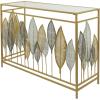 imageDeco 79 Metal Leaf Console Table with Glass Top and Gold Accents 44quot x 16quot x 30quot BlackGold